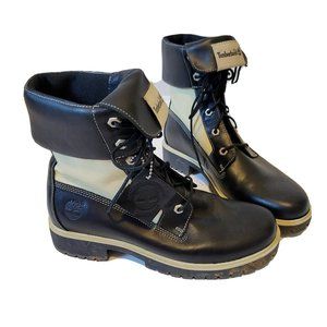 Timberland Leather Boots 8M Womens Lady Premium Black Tan Lace Up Lug Soles14355